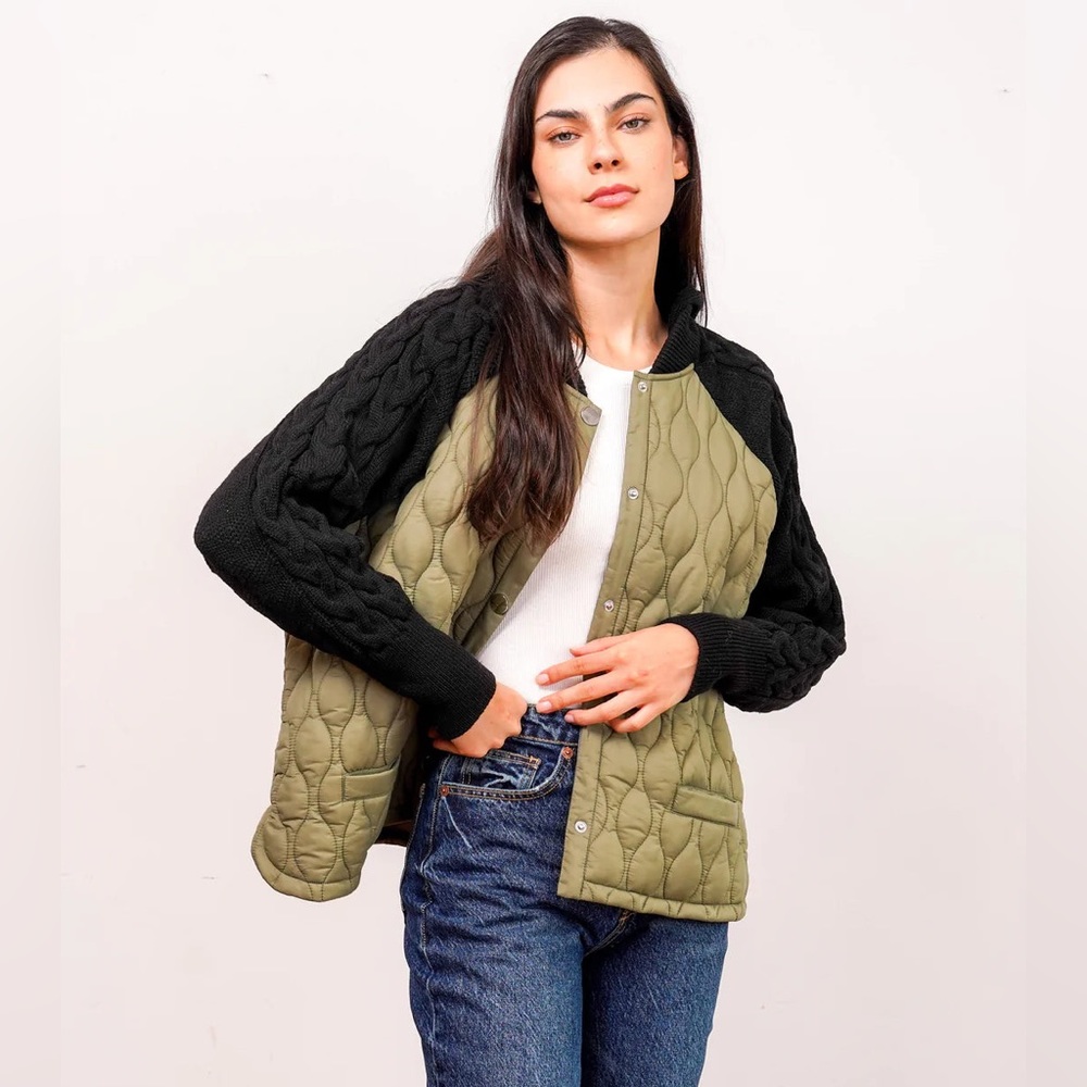 Central Park west cable sleeve quilted jacket